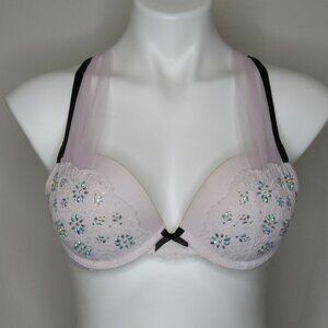Victoria's Secret Dream Angels Push Up Bra White Lace Sparkle Fashion Show 34B